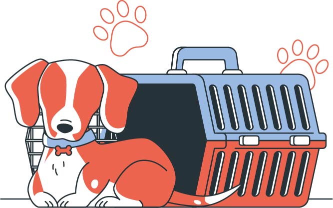 キャリーケースの横に犬