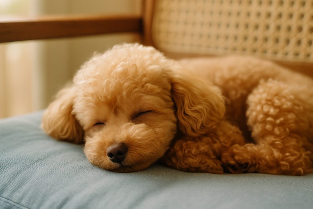 ティーカッププードルが安心して寝ている姿